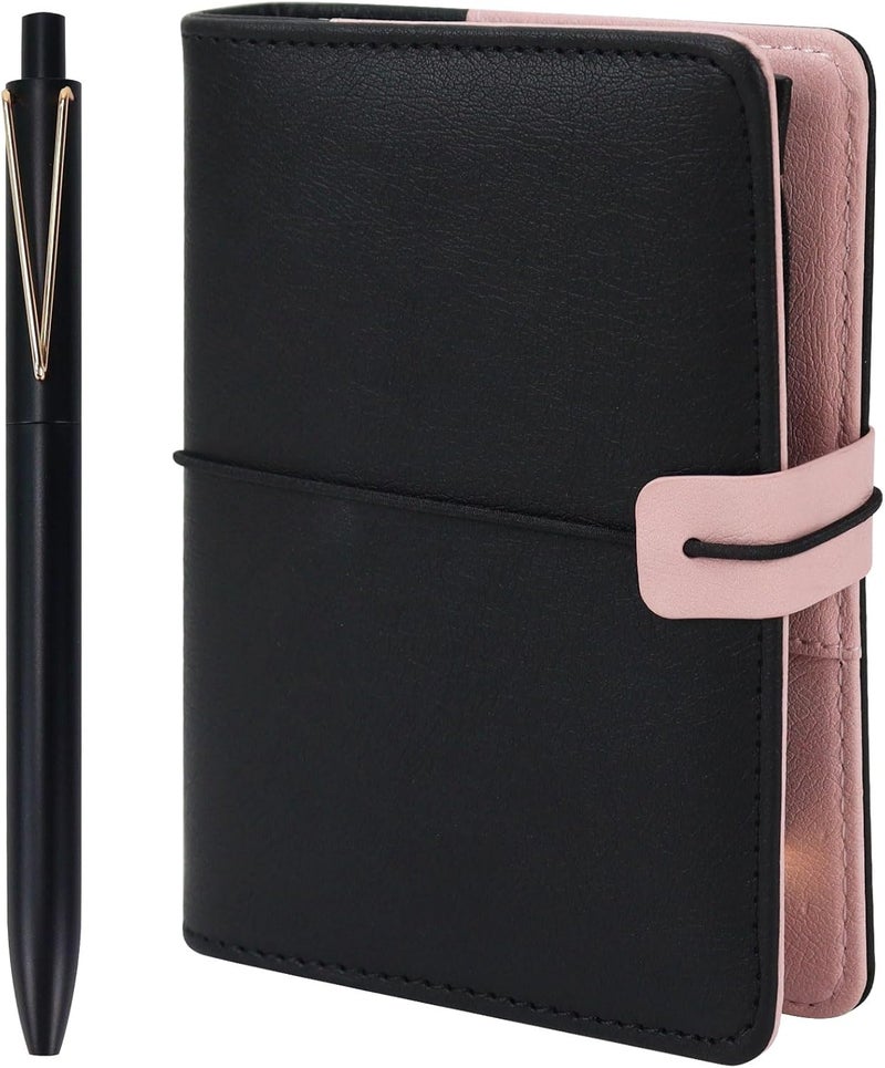 MultiBey A7 Refillable 6 Ring PU Leather Binder, Mini Padfolio Binder Notebook Cover for A7 Filler Paper, Loose Leaf Personal Planner Cover with Zip Wallet Bag and Pen, a7 Budget Binder (Black) - Image 1
